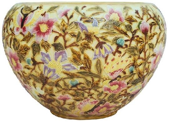 Zsolnay Flower pot with flower- and butterfly decoration, Zsolnay, around 1888