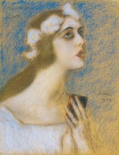 Rippl-Rónai József (1861-1927) Portrait of Lili Darvas in the piece 'Heavenly and earthly love', 1922