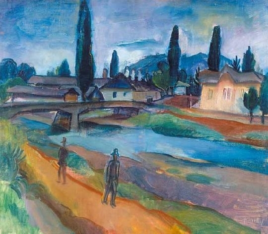Kmetty János (1889-1975) Walk on the riverside