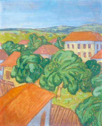 Kádár Béla (1877-1956) A scene with red houses