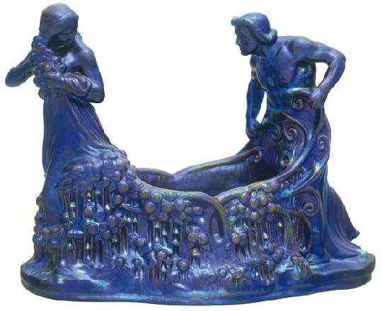 Zsolnay Ornamental plate with male and female figures, Zsolnay, around 1910, restored