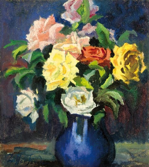 Ziffer Sándor (1880-1962) Roses in vase