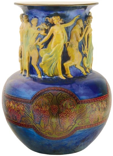 Zsolnay Floor-vase with surrounding bacchanalia-scene