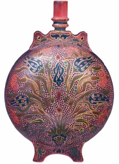 Zsolnay Flask with gillyflower and forget-me-not decoration, Zsolnay, around 1883
