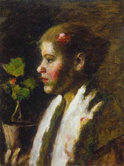 Koszta József (1861-1949) Fiatal nő muskátlival
