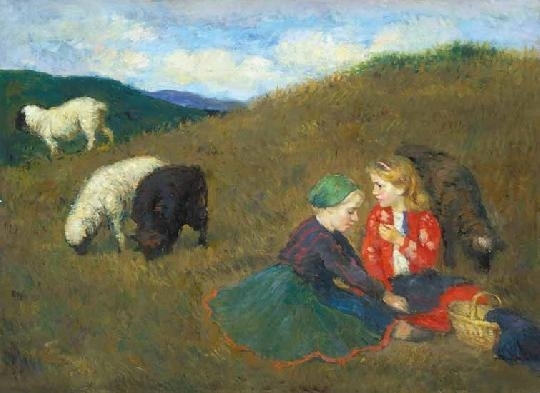 Glatz Oszkár (1872-1958) Children on the hill-side