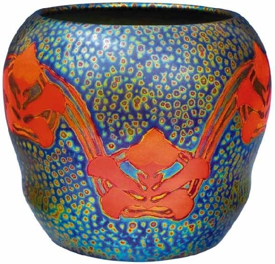 Zsolnay Plant pot with embossed and stylized plant ornaments, Zsolnay, around 1906
