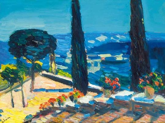 Schéner Mihály (1923-2009) Mediterranean seaside with terrace