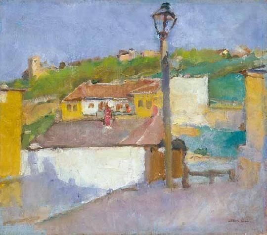 Mikola András (1884-1970) City landscape with street lamp