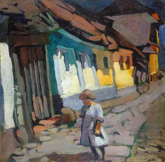 Nagy Oszkár (1883-1965) Street scene with little girl, 1923