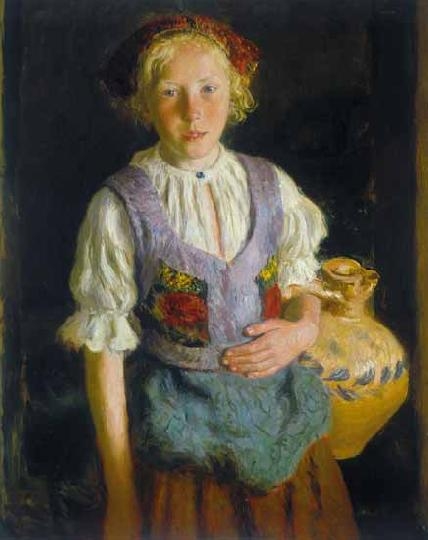Glatz Oszkár (1872-1958) Little girl with jug, 1923