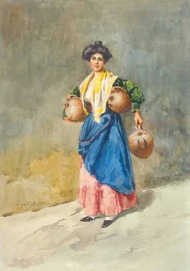 Ligeti Antal (1823-1890) Girl carrying water, 1882