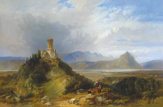 Markó Károly, Ifj. (1822 - 1891) Italian landscape with castle ruins, 1858