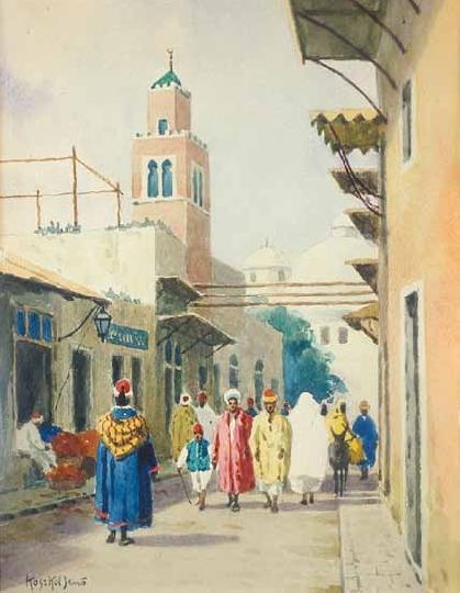 Koszkol Jenő (1868-1935) Street in Cairo