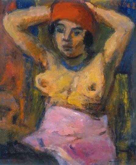 Czóbel Béla (1883-1976) Félakt piros kendővel
