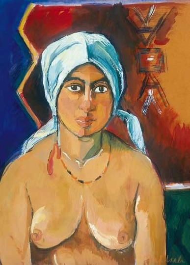 Perlrott-Csaba Vilmos (1880-1955) Female half-nude with shawl