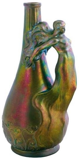 Zsolnay Vase with female figure, Zsolnay, around 1910 Design: presumably Lajos Mack