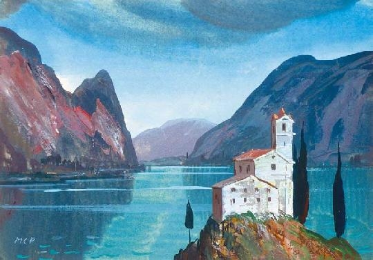 Molnár C. Pál (1894-1981) Lake-shore with a monastery (Lago maggiore)