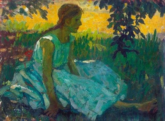 Kotász Károly (1872-1941) Little girl sitting in the grass