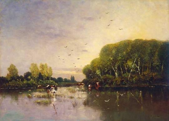 K. Spányi Béla (1852-1914) Sunset by the water