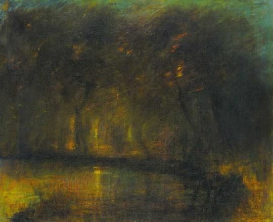 Mednyánszky László (1852-1919) Sunset lights on the riverside