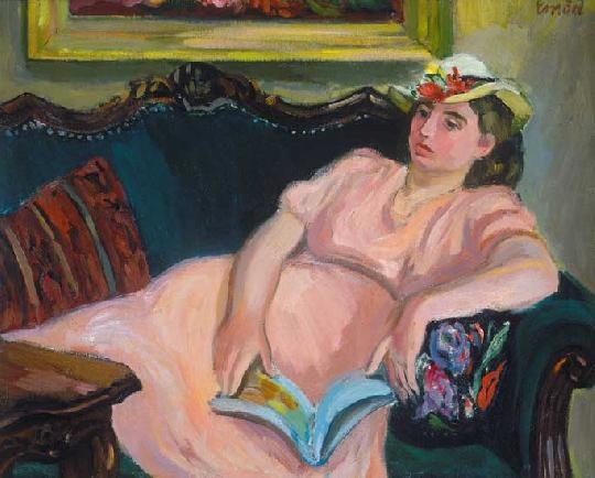 Emőd Aurél (1897-1958) Lady reading in an armchair