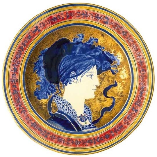 Zsolnay Historical ornamental plate with the female portrait, Zsolnay, 1878