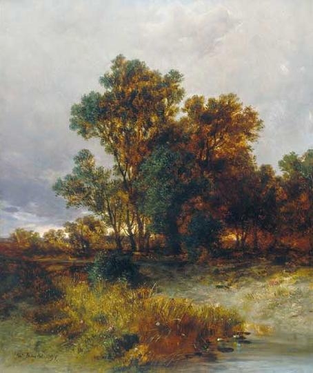 Böhm Pál (1839-1905) Sunset light at the edge of the forest 1894