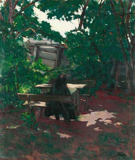 Litteczky Endre (1880-1953) Sunlit garden table