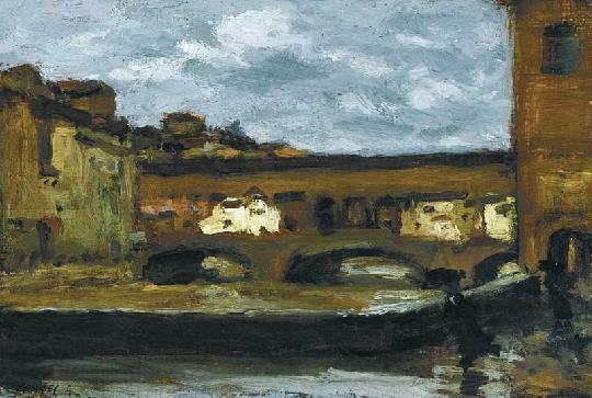 Fényes Adolf (1867-1945) Florence, the Ponte Vecchio in rain
