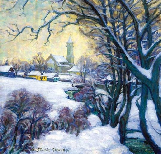 Kádár Géza (1878-1952) Wintery sunset with melting snow, 1926
