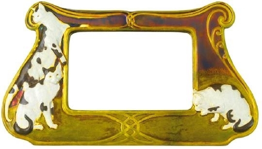 Zsolnay Mirror-frame with cats, Zsolnay, 1905  Design: Lajos Mack