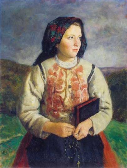 Glatz Oszkár (1872-1958) Little girl with book, 1947