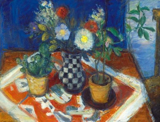 Ilosvai Varga István (1895-1978) Still life with a checkered vase
