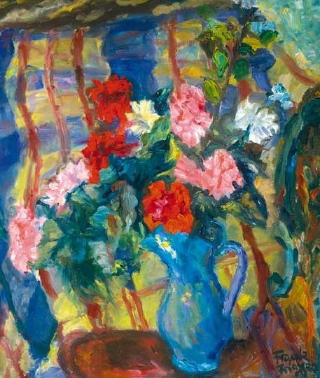 Frank Frigyes (1890-1976) Szegfűk zöld vázában