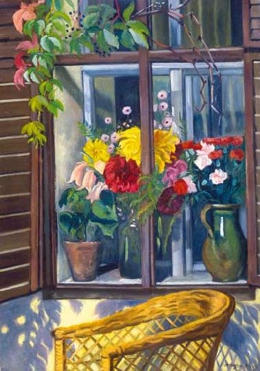 Vörös Géza (1897-1957) Virágos ablak, 1954