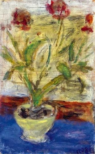 Czóbel Béla (1883-1976) Virágok fehér háttér előtt, 1961