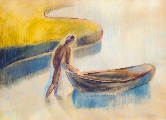 Egry József (1883-1951) Fisherman with boat