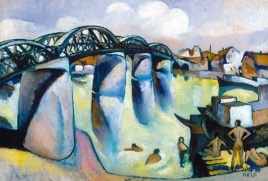 Kádár Béla (1877-1956) Fürdőzők a hídnál, 1921 körül