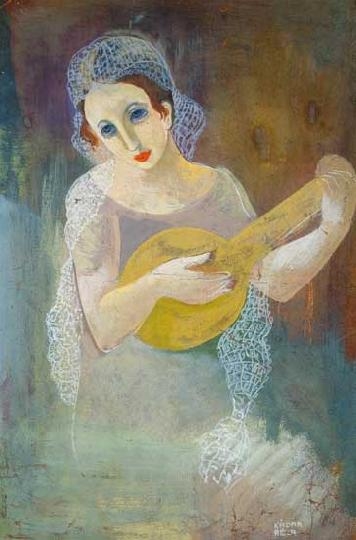 Kádár Béla (1877-1956) Mandolinozó nő