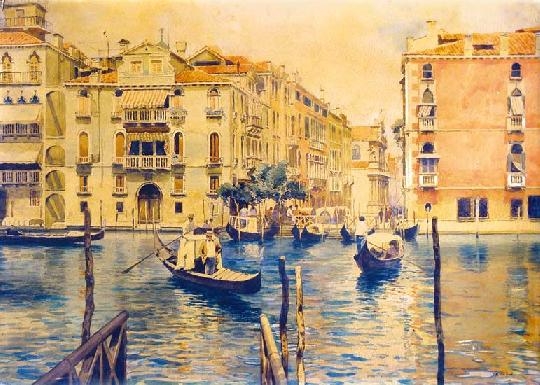 Koszkol Jenő (1868-1935) Venetian gondolas