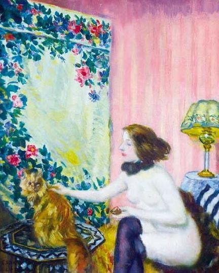 Csók István (1865-1961) Toilette (Woman with cat)