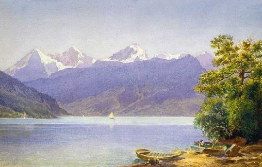 Telepy Károly (1828-1906) Mountain lake with sailing boats, 1887