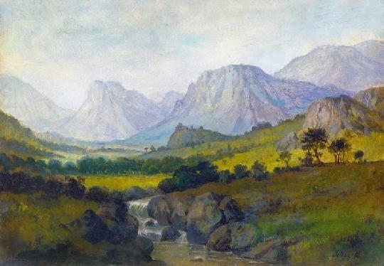 Telepy Károly (1828-1906) Italian landscape with brook