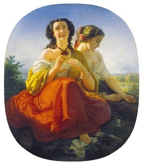 Borsos József (1821-1883) He loves me, he loves me not (Fortune-telling from flowers), 1856