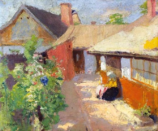 Fényes Adolf (1867-1945) In front of the porch