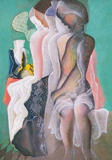 Kádár Béla (1877-1956) Hölgyek zöld háttér előtt, 1930-as évek eleje