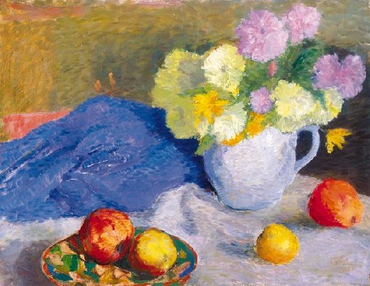 Glatz Oszkár (1872-1958) Still life with flowers and fruits, 1953