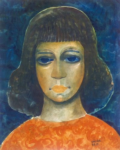 Kádár Béla (1877-1956) Nő piros blúzban