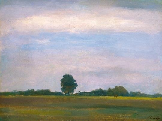 Tornyai János (1869-1936) Landscape on the Hungarian Great Plain with a big tree